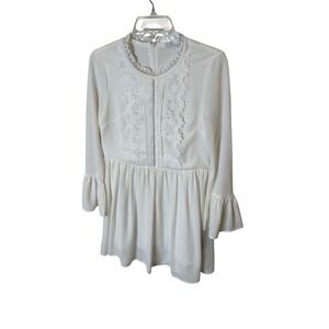 English Factory White Crochet Lace Long Sleeve Babydoll Mini Dress Womens Small